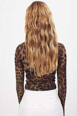 Bluse mit Leopardenmuster und Mesh-Einsatz, schmal geschnitten