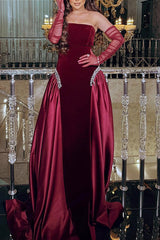 Mit Kristallen verziertes, gerafftes Bustier-Maxikleid für Partys