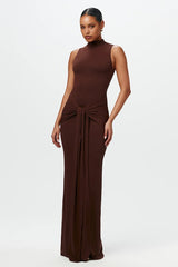 Solid Crew Neck Sleeveless Tie Bodycon Party Dress