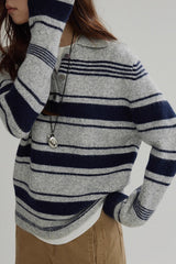 Stripe Polo Collar Knit Top