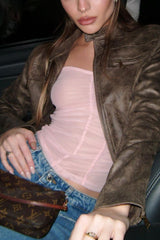 Kurze Vintage-Jacke aus braunem Wildleder