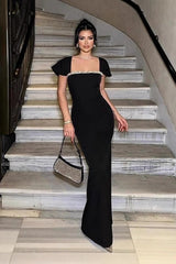 Bandage Water Drill Square Neck Partykleid