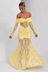 Schwarzes, figurbetontes, elegantes Maxikleid aus Spitze für festliche Anlässe