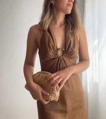 Tüllkleid mit Schnalle, rückenfrei, schmal geschnitten, Midi-Länge