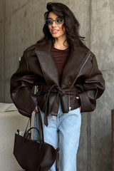 Elegante Retro-Biker-Lederjacke mit Gürtel