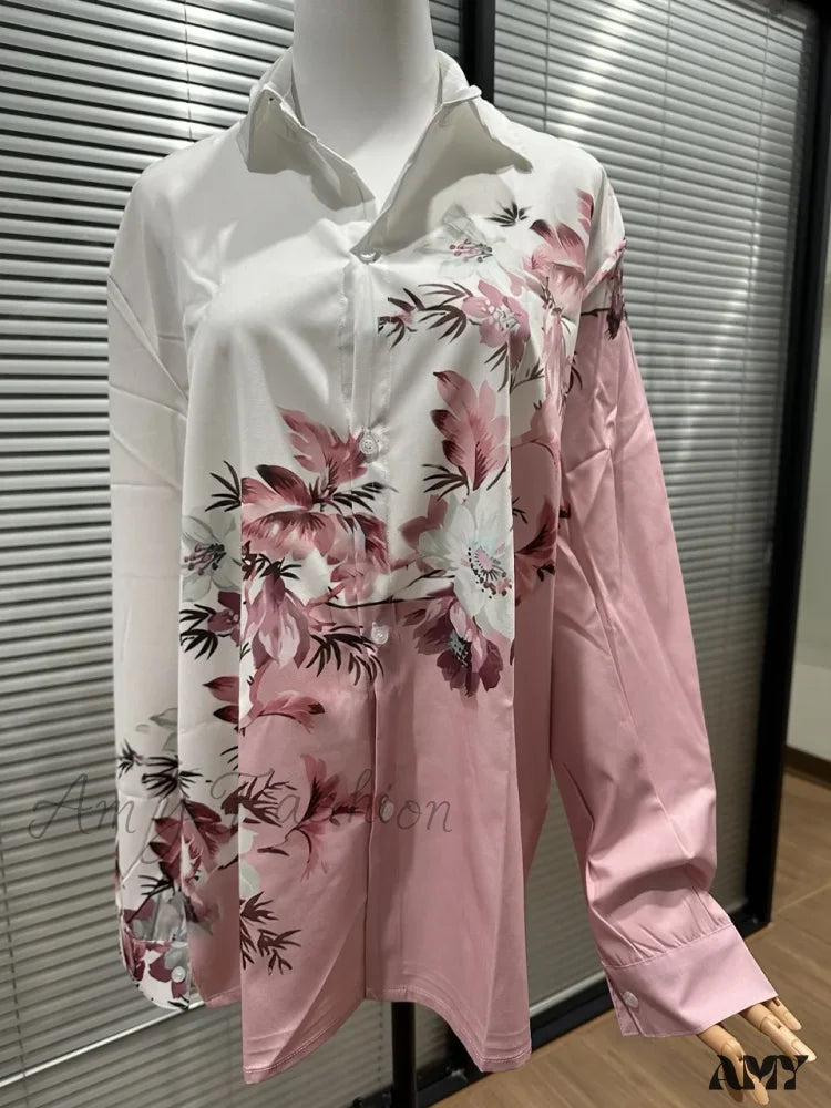 Fashion Spring Autumn Casual Loose Pink Long Sleeve Blouse