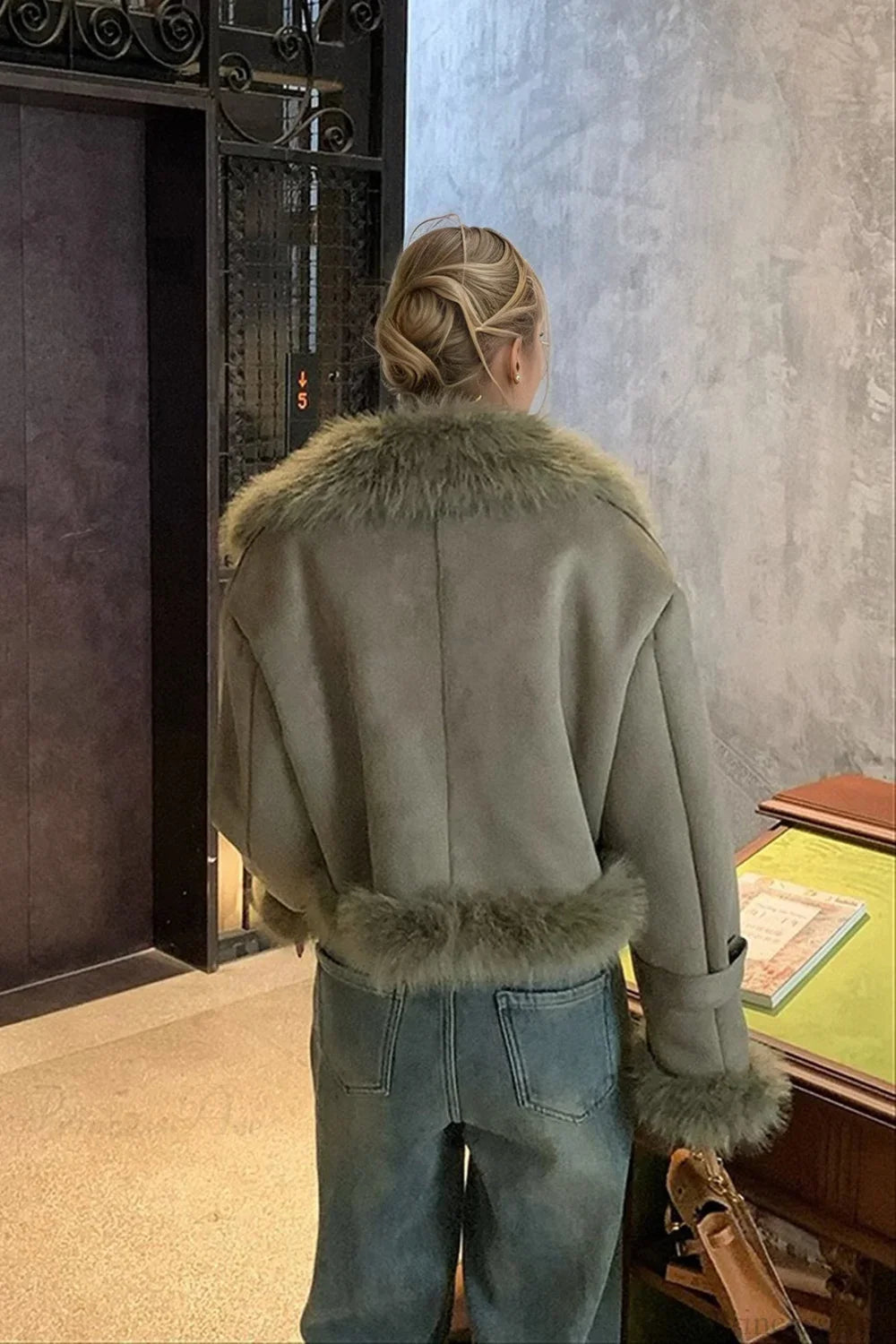 Faux Fur Suede Short Biker Jacket