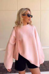 Süßer rosa Strickpullover mit Rundhalsausschnitt