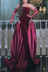 Mit Kristallen verziertes, gerafftes Bustier-Maxikleid für Partys