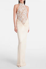 Neckholder-Rückenfreies, rückenfreies Partykleid mit Spitzeneinsatz und hoher Taille