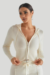 Sexy Strick-Kapuzenpullover mit hohem Bund und langen Ärmeln