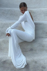 Hochwertiges, langärmeliges, rückenfreies, figurbetontes Partykleid