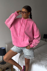 Used-Look-Hoodie aus einfarbiger Baumwolle
