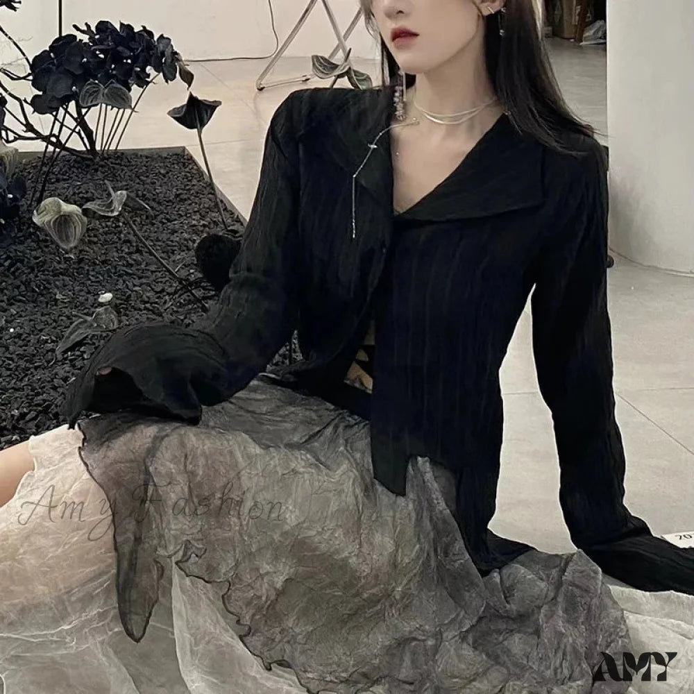 Gothic Dark Academic Irregular Streetwear Y2K Blouse