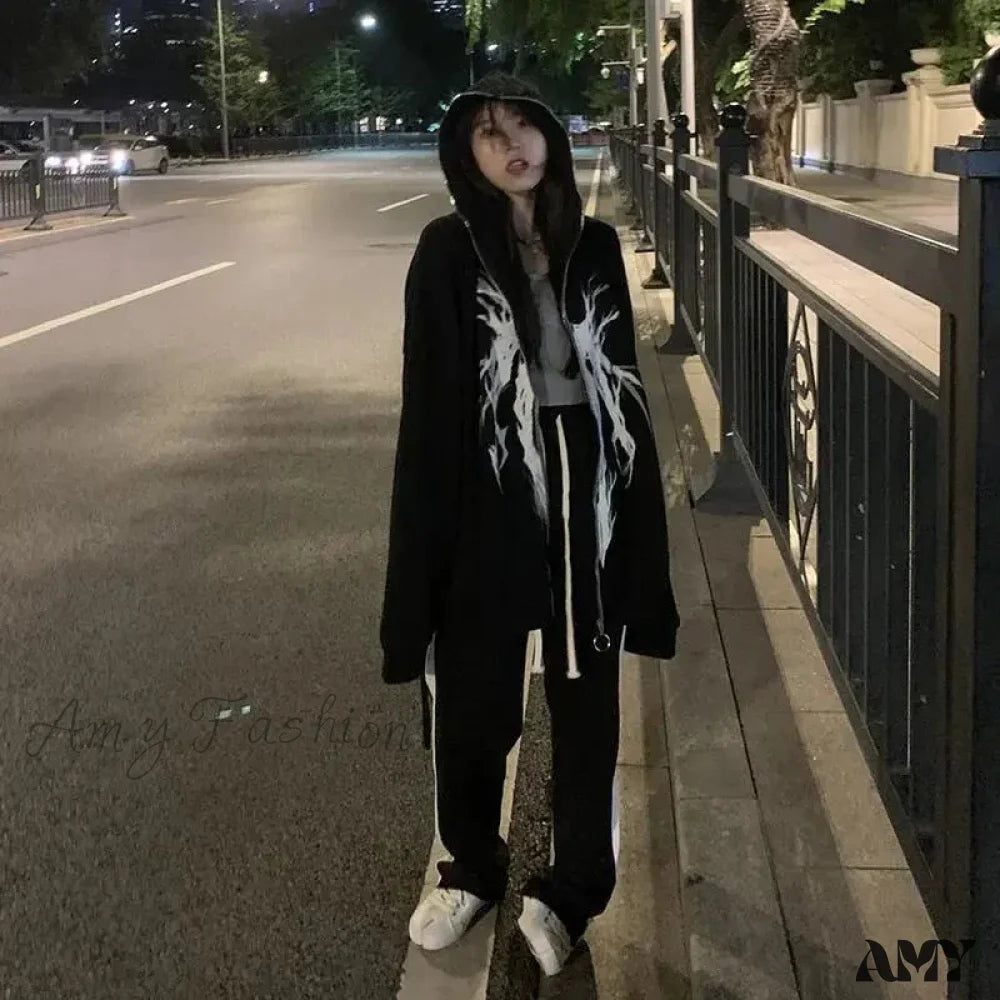 Harajuku Cartoon Gothic Vintage Kawaii Plus Size Zipper Hoodie