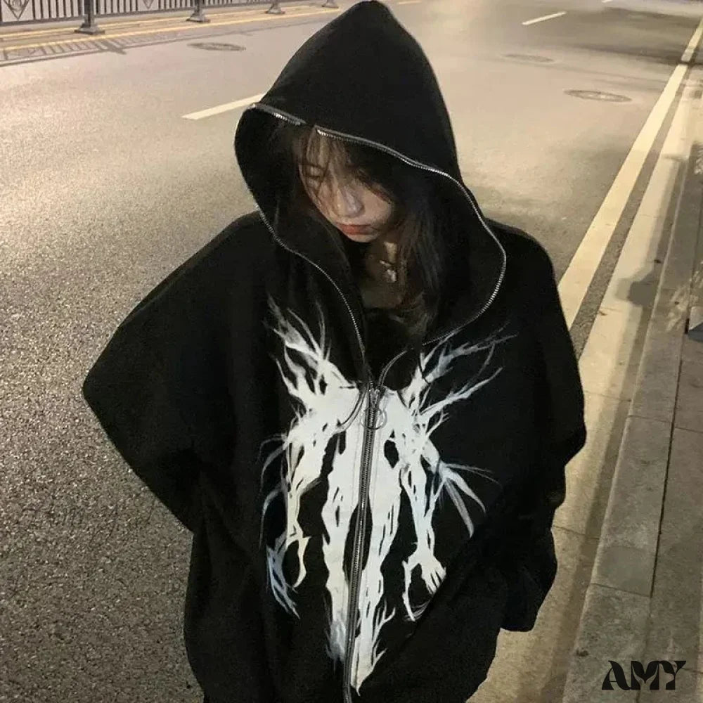 Harajuku Cartoon Gothic Vintage Kawaii Plus Size Zipper Hoodie
