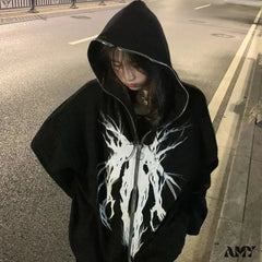 Harajuku Cartoon Gothic Vintage Kawaii Plus Size Zipper Hoodie