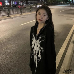 Harajuku Cartoon Gothic Vintage Kawaii Plus Size Zipper Hoodie