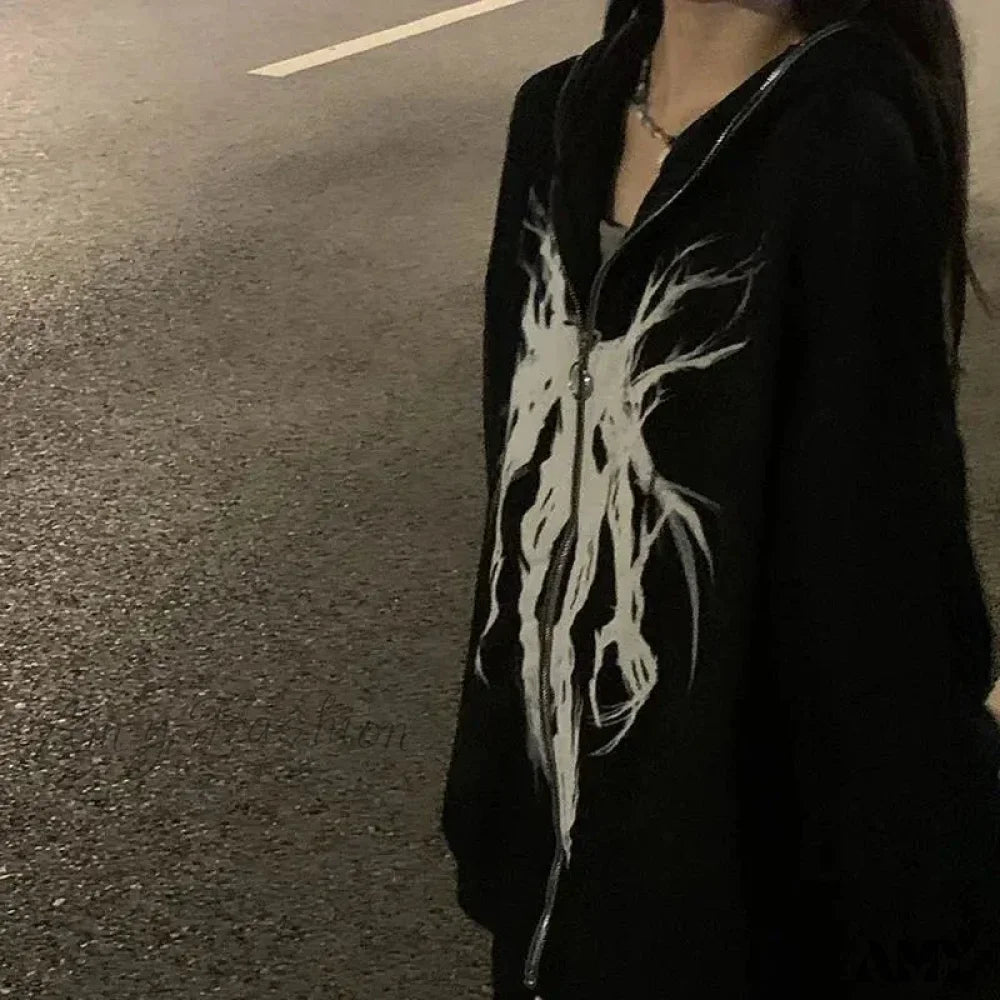 Harajuku Cartoon Gothic Vintage Kawaii Plus Size Zipper Hoodie