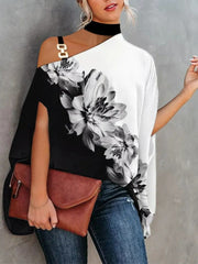 Sommerliches Neckholder-Shirt mit Puppenärmeln und Print für Damen 