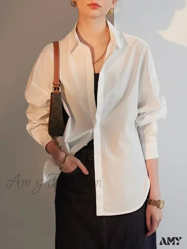 New Orange Oversize Cotton Candy Color Basic Button Down Blouse