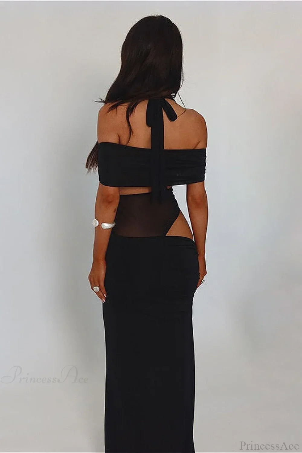 Off Shoulder Spliced Slim Maxi Dress