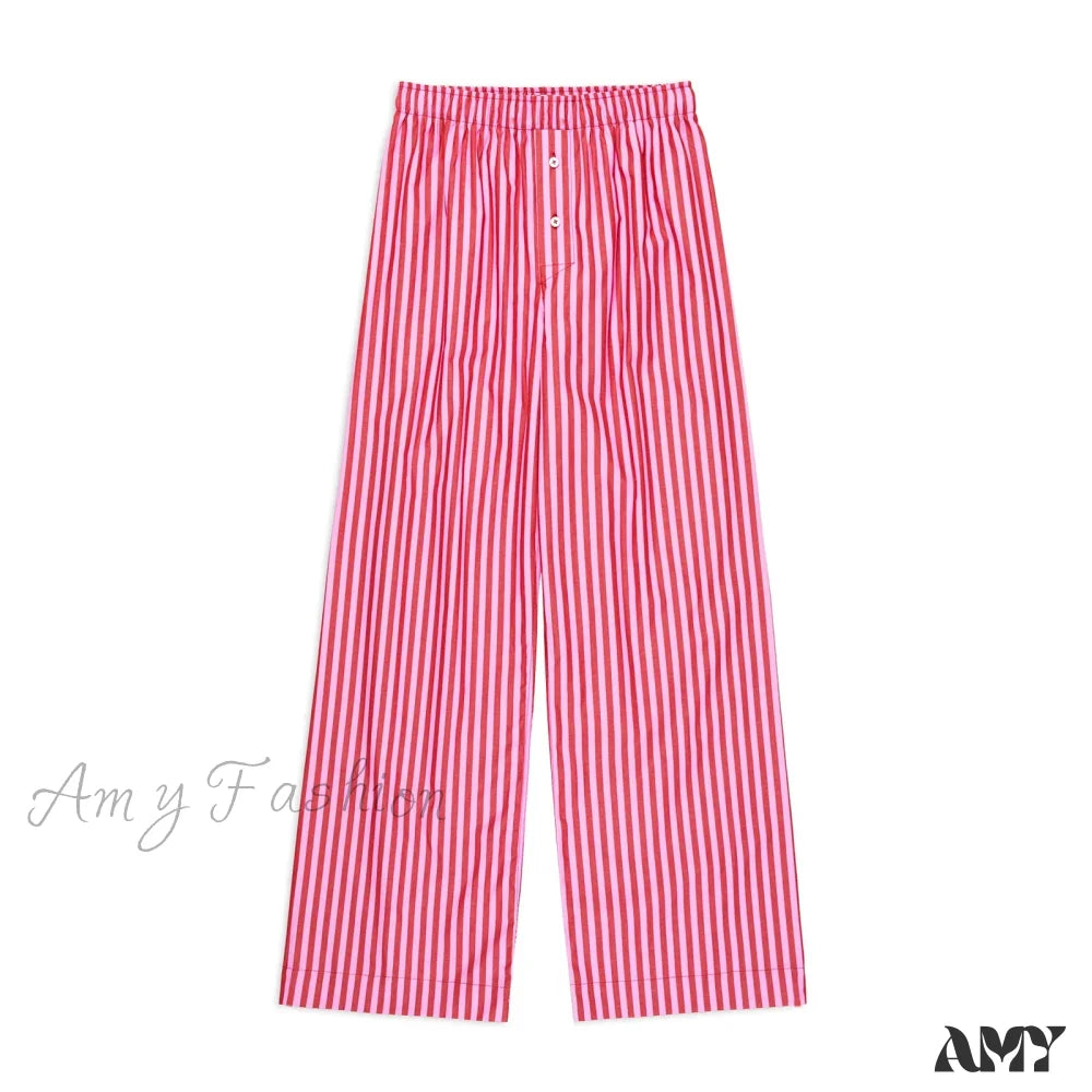 Oversize Loose Wide Leg Casual Solid Color Print Elastic Pants