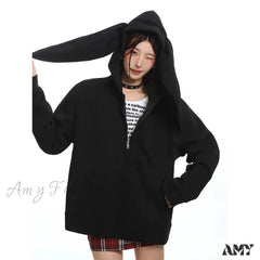 Retro Sweet Oversized Loose Kawaii Street Hooded Hoodie Black / S