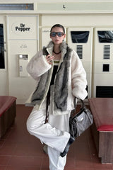 Reversible Patchwork Color Block Fleece Coat