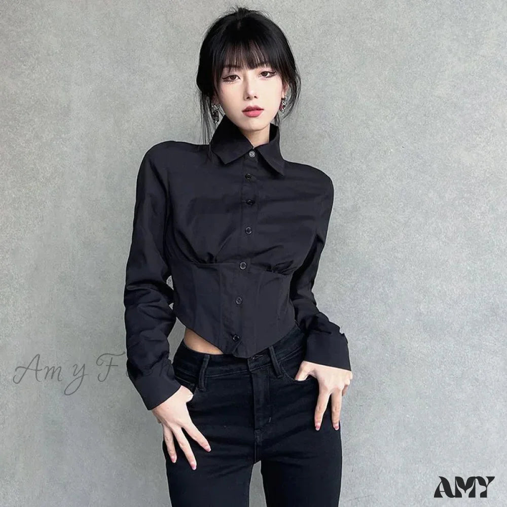 Sexy Folds Gothic Black Short Top Blouse