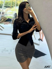 Single-Breasted Waist Tight Slim Long-Sleeve Sweet Blouse
