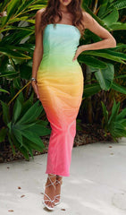 Trägerloses Pailletten-Ombré-Maxikleid in Mehrfarbig