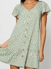 Einreihiges bedrucktes Kleid mit V-Ausschnitt 