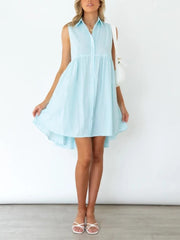 Ärmelloses Kleid mit Revers, Streifen und Knöpfen 