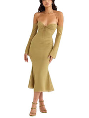 Französisches Retro-Kleid mit sexy Rüschen und Brustwickelmuster 