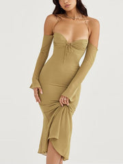 Französisches Retro-Kleid mit sexy Rüschen und Brustwickelmuster 