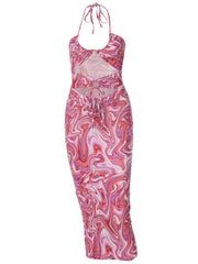 Sexy Kleid mit schmalem Ausschnitt, rückenfreiem Print und Print 