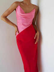 Schmal geschnittenes, asymmetrisches Satin-Trägerkleid 