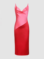 Schmal geschnittenes, asymmetrisches Satin-Trägerkleid 