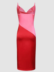 Schmal geschnittenes, asymmetrisches Satin-Trägerkleid 