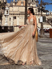 Glamouröses Party-Abendkleid mit V-Ausschnitt und Trägern 