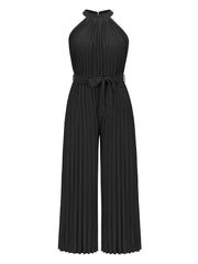 Neckholder-Jumpsuit, ärmellos, plissiert 