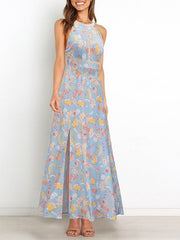 Neckholder-Kleid mit Cut-out und Schlitz, geblümt 
