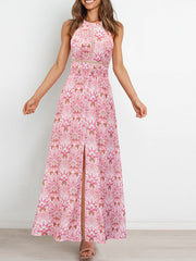 Neckholder-Kleid mit Cut-out und Schlitz, geblümt 