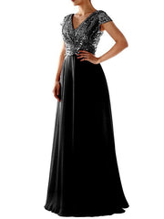 Abendkleid mit V-Ausschnitt, Paillettenbesatz aus Chiffon, Brautjungfernkleid 