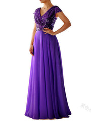 Abendkleid mit V-Ausschnitt, Paillettenbesatz aus Chiffon, Brautjungfernkleid 