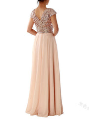 Abendkleid mit V-Ausschnitt, Paillettenbesatz aus Chiffon, Brautjungfernkleid 