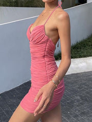 Kleid mit V-Ausschnitt, rückenfrei, Rüschen und Schnürung 