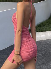 Kleid mit V-Ausschnitt, rückenfrei, Rüschen und Schnürung 