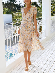 V-Ausschnitt Bandagen-Freizeitkleid mit Print 